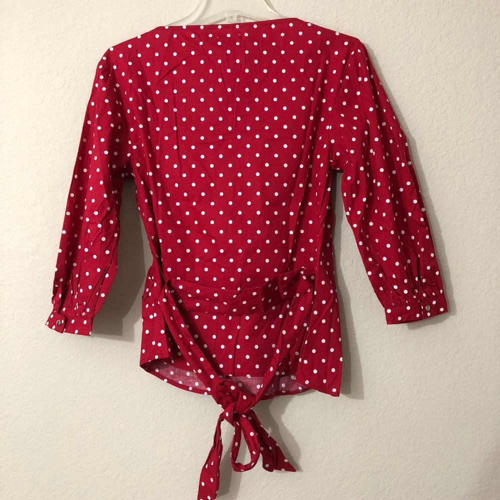 Love Fire Red White Polka Dot Top NWOT - Picture 3 of 8
